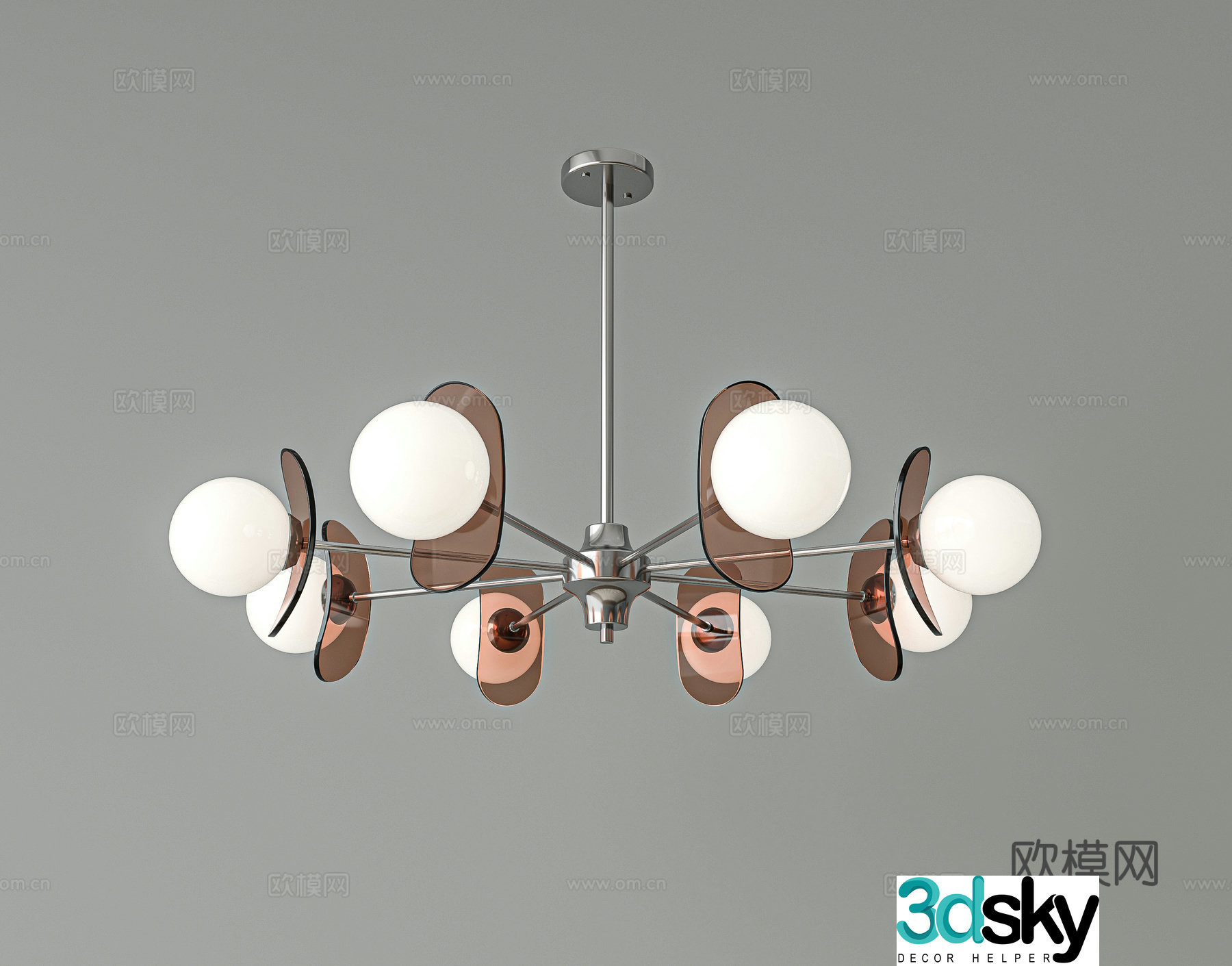 Modern multi-head chandelier 3d model