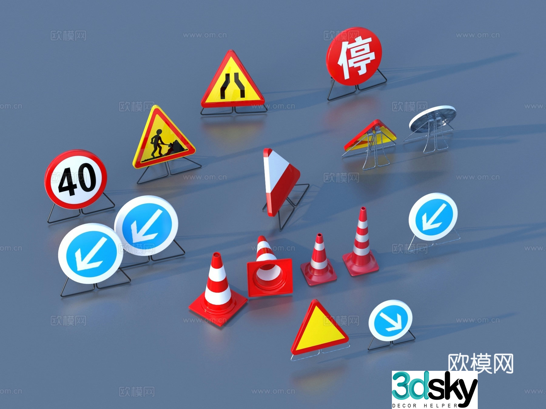 Construction roadblock warning 3d model