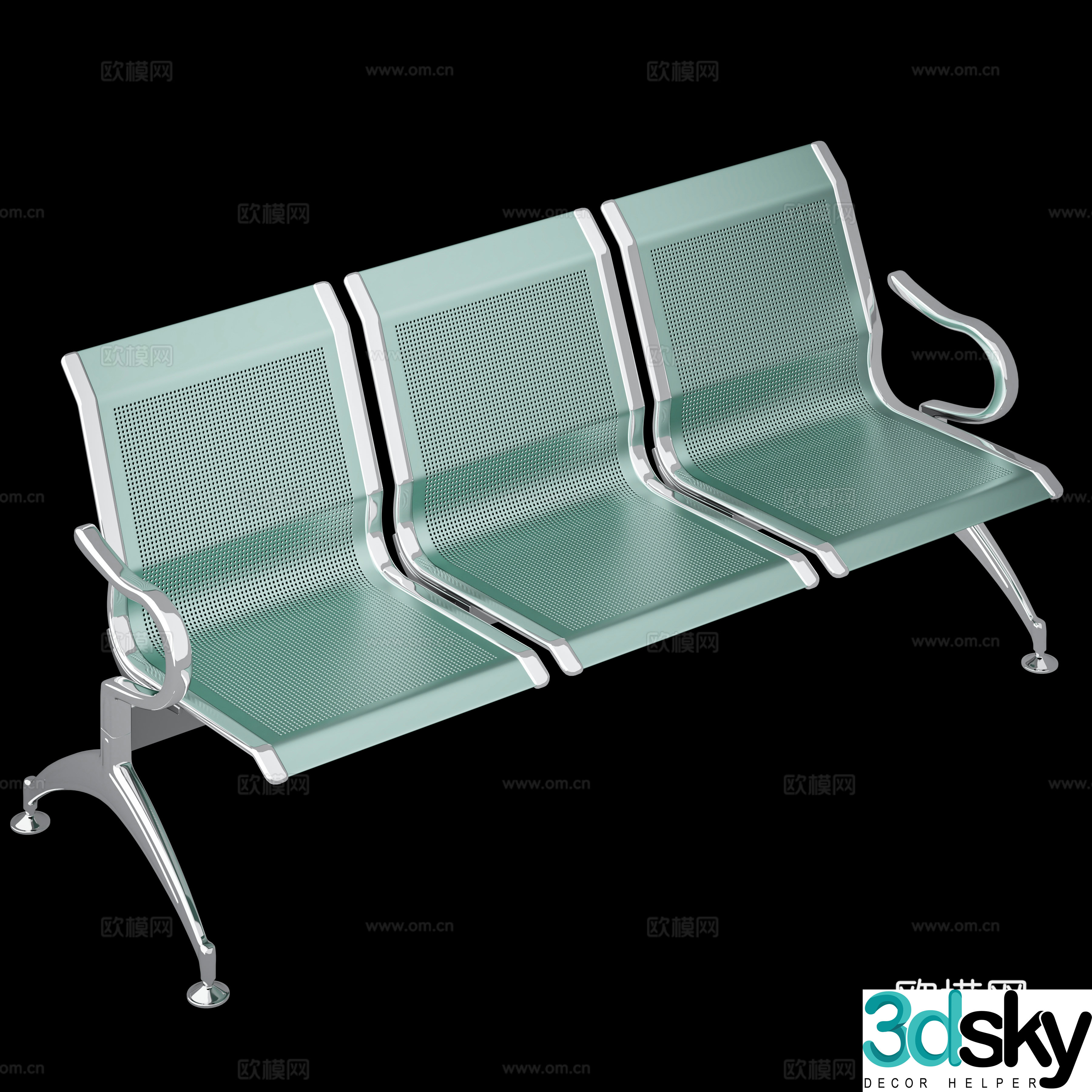 Bench row chair waiting chair hospital multi-person chair 3d model