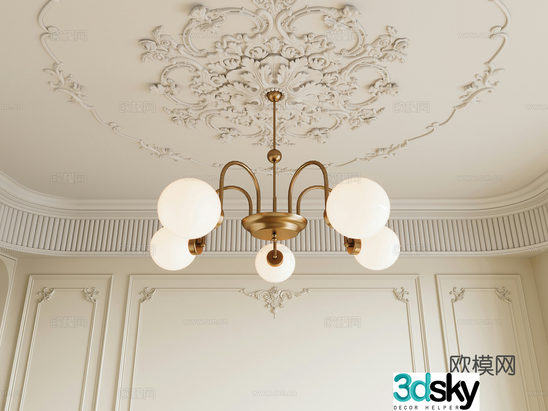 French multi-head chandelier 3d model