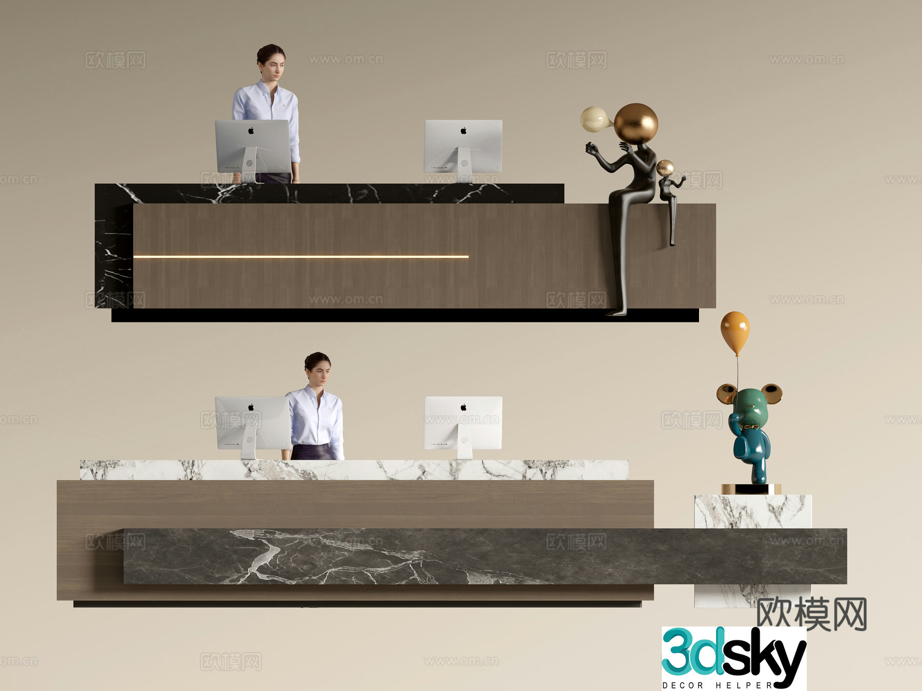 Modern company front desk reception desk service desk 3d model