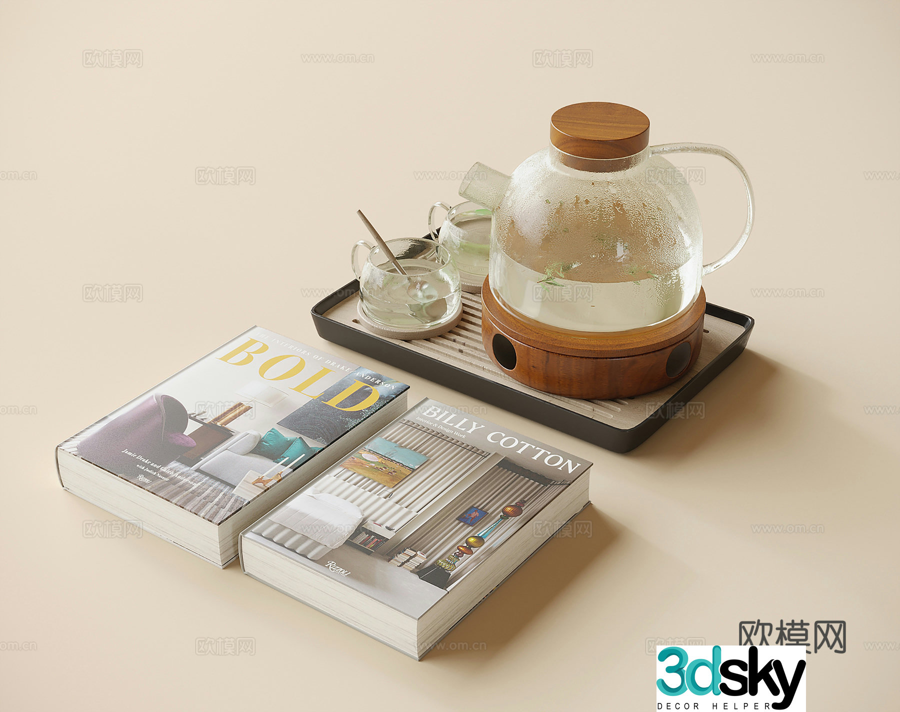 Modern tea set ornaments Book Teapot Tea cup 3d model