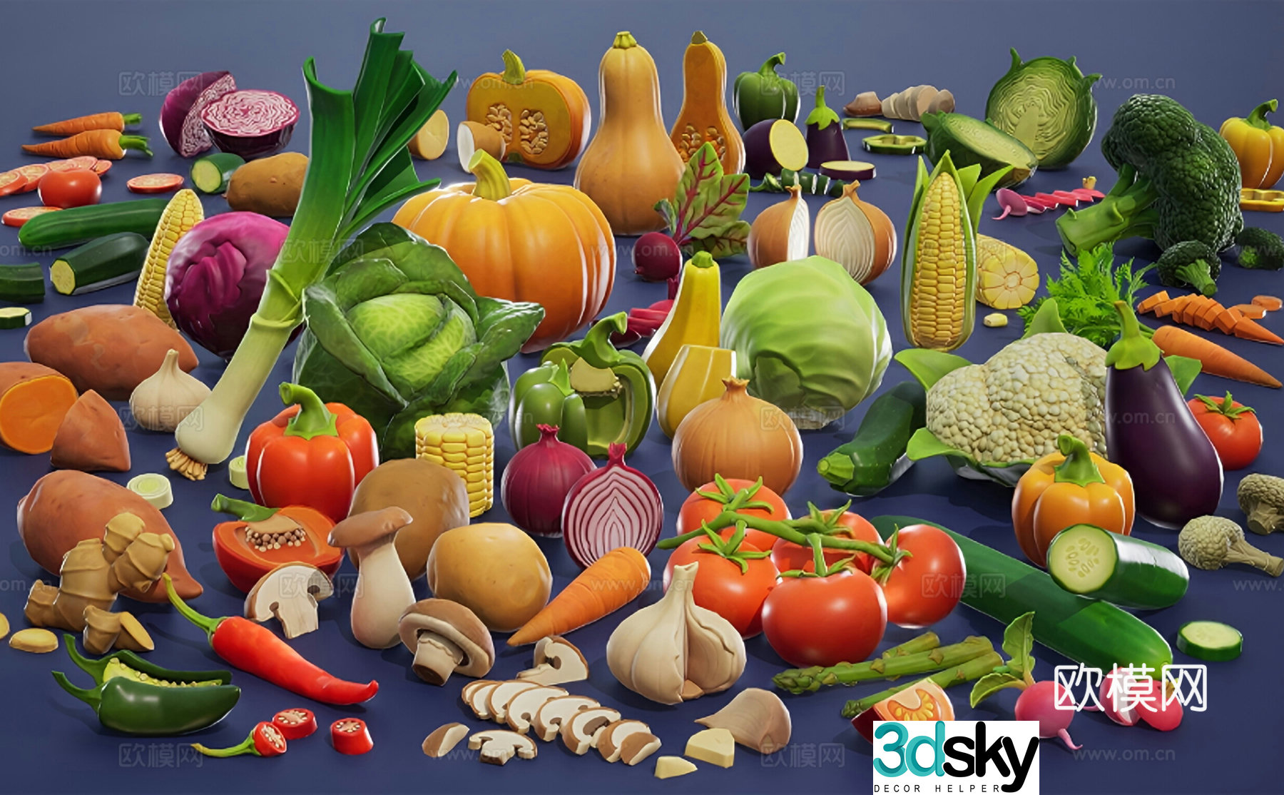 food vegetables cucumber corn 3d model