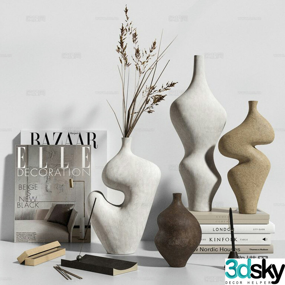 Wabi-sabi tableware vase books 3d model
