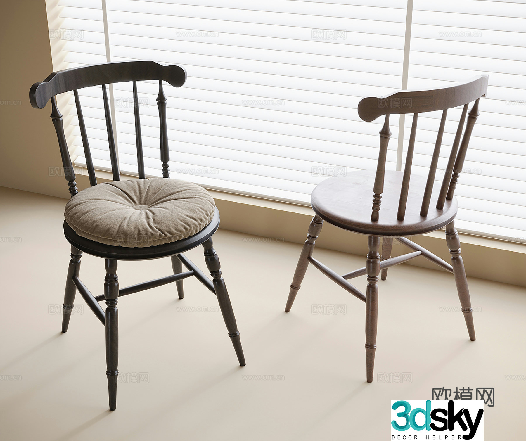 French dining chair single chair tea chair book chair 3D model