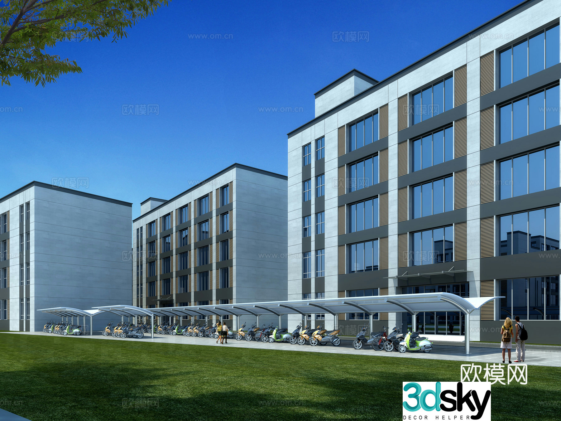 Office building exterior non-motorized carport 3D model
