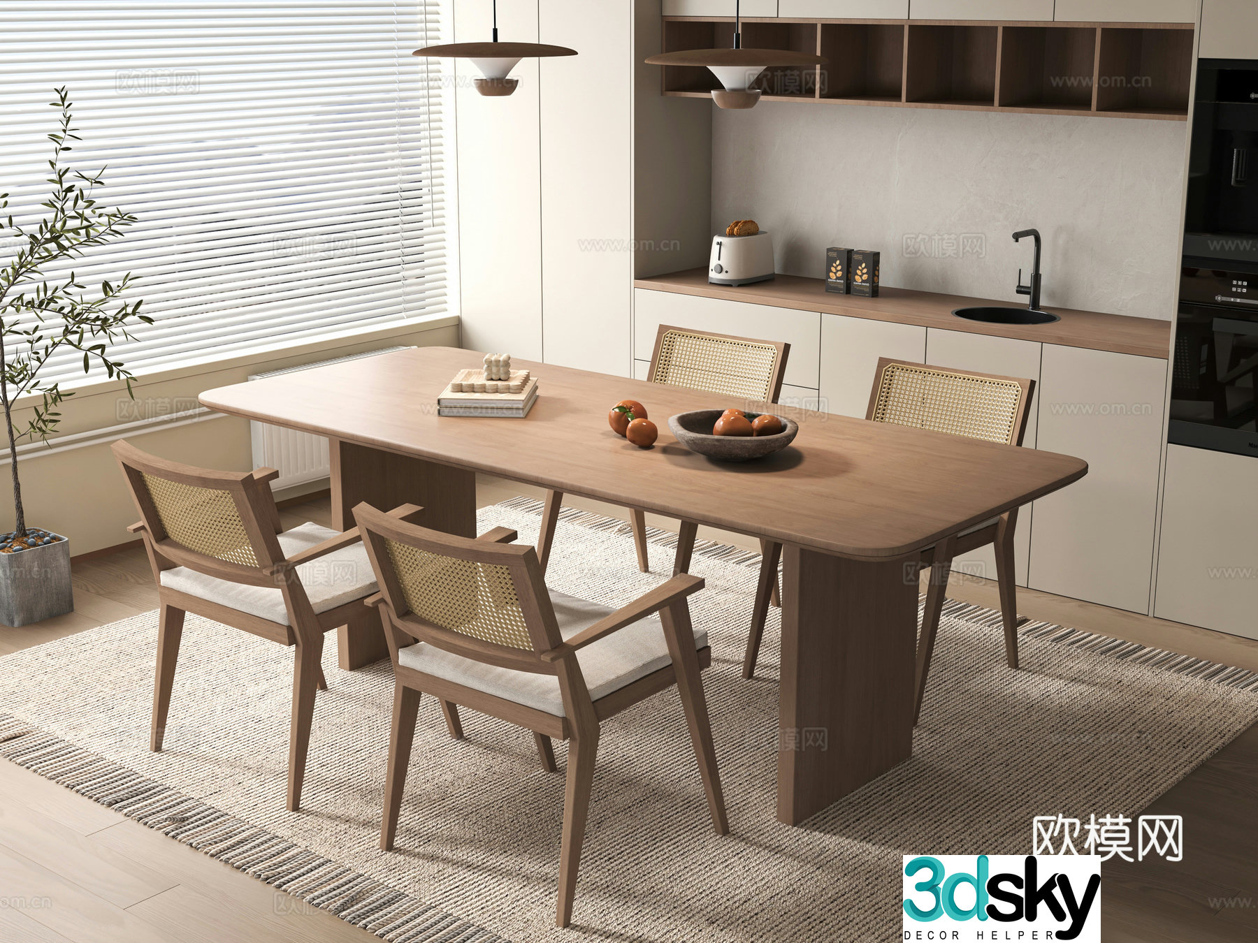 Medieval style dining table and chairs 3d model