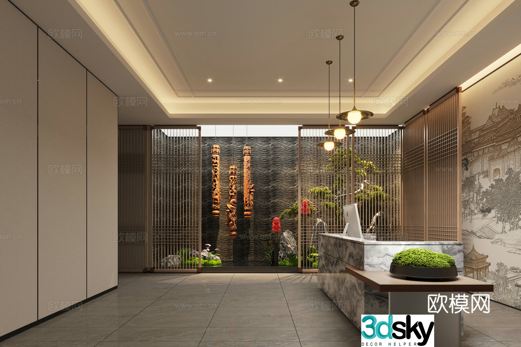 New Chinese style reception hall teahouse front desk 3D model