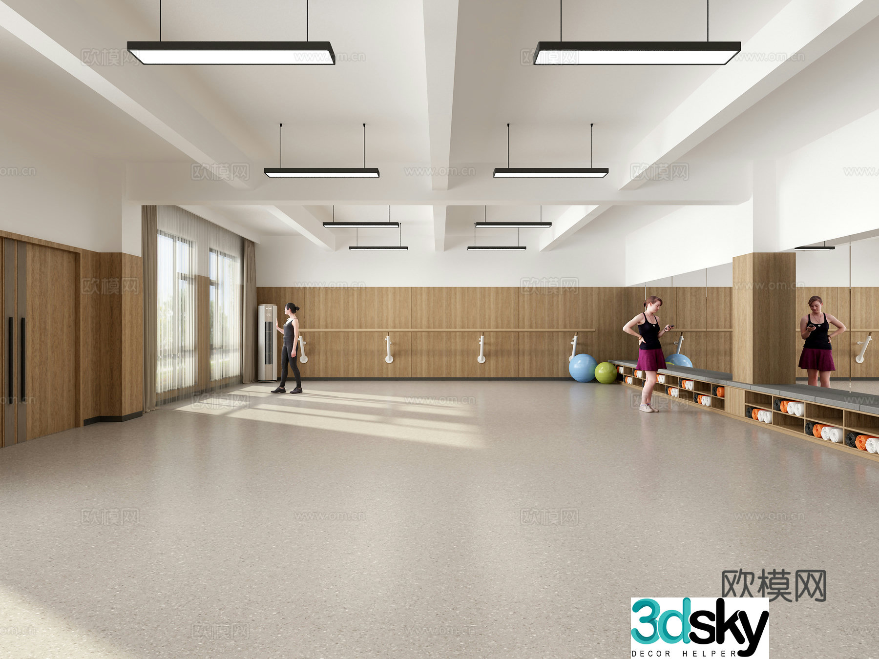 Modern dance studio yoga studio 3d model