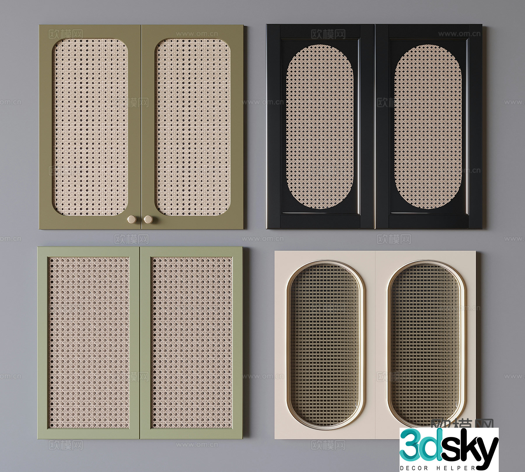 French wardrobe door panel rattan door panel 3D model