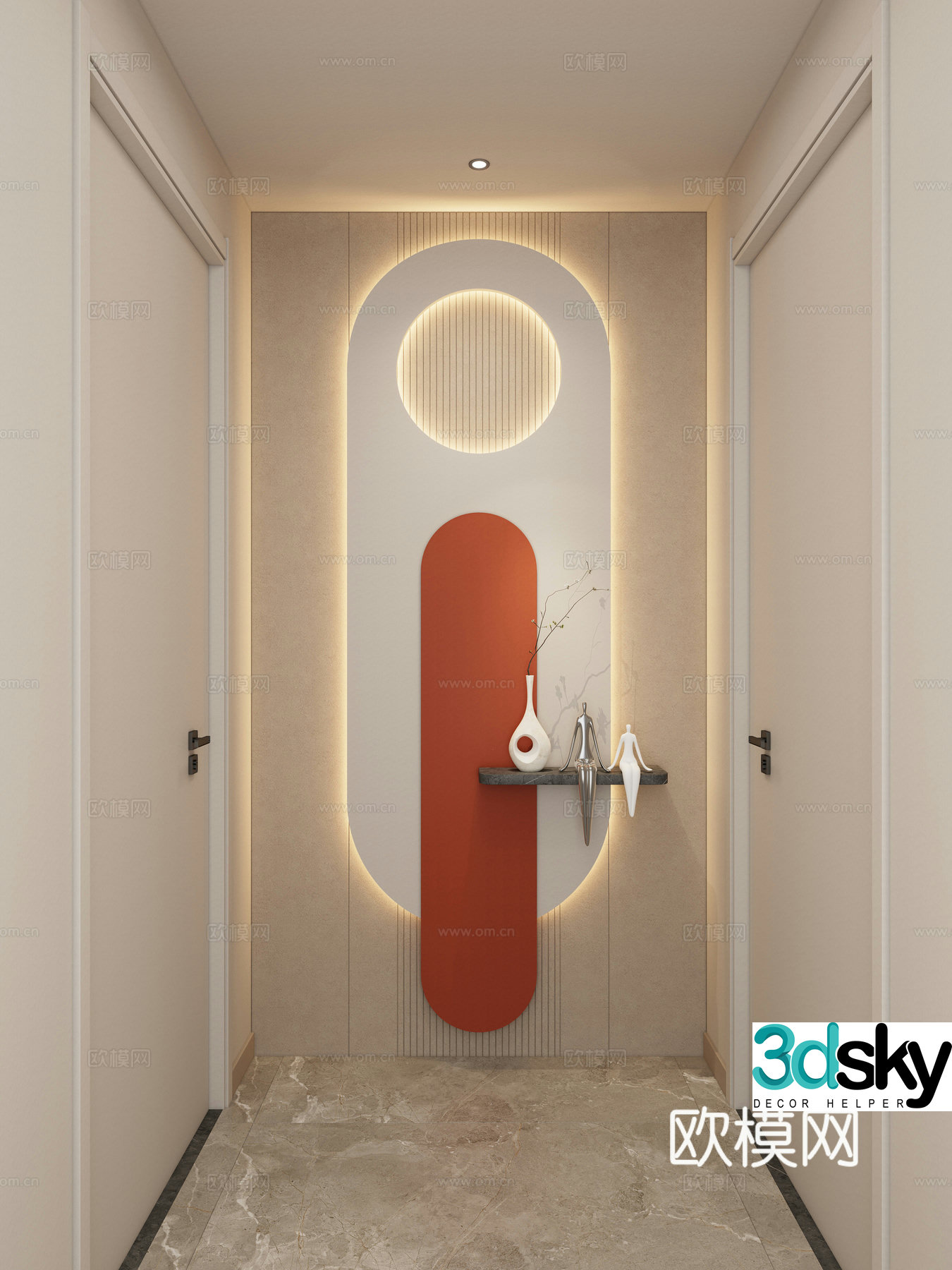 Creamy wind porch aisle 3d model