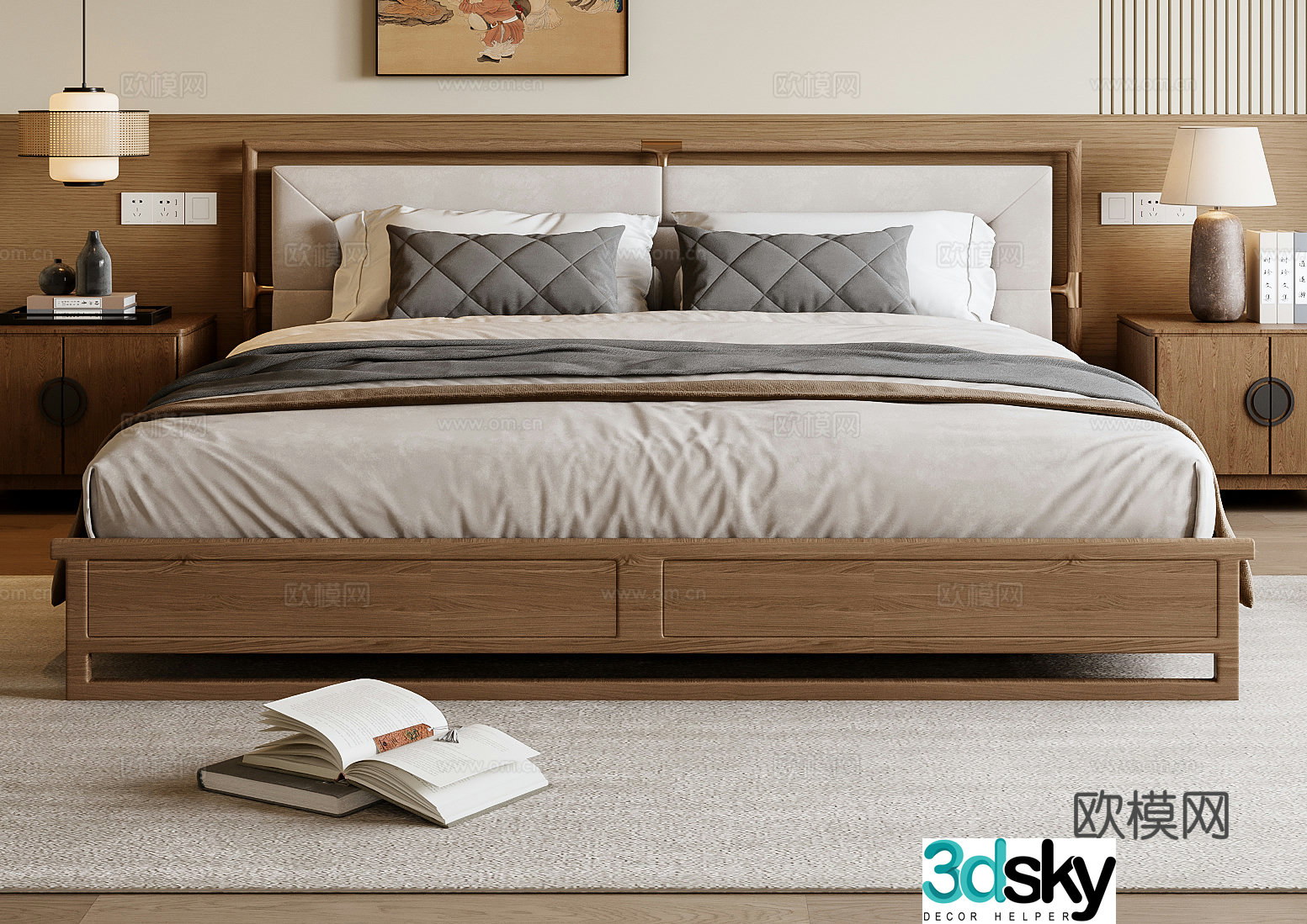 New Chinese style double bed 3d model
