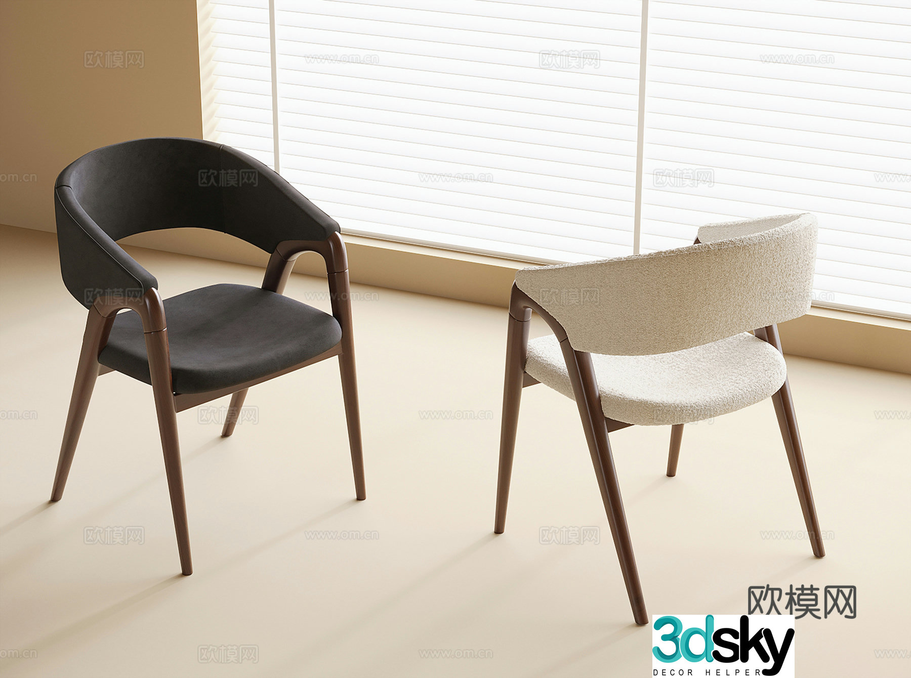 Modern single chair dining chair book chair tea chair 3D model
