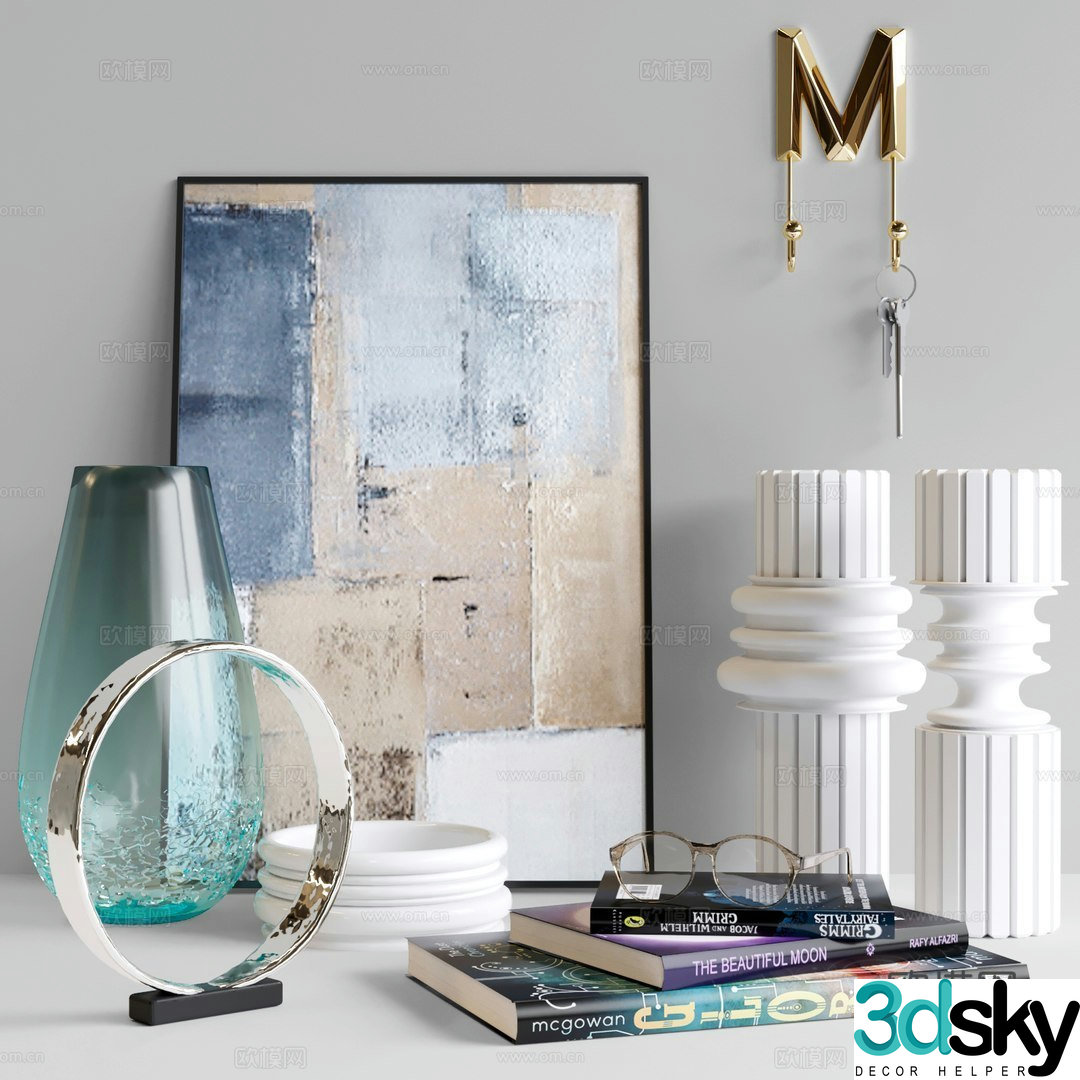 Desktop ornaments books vase 3d model
