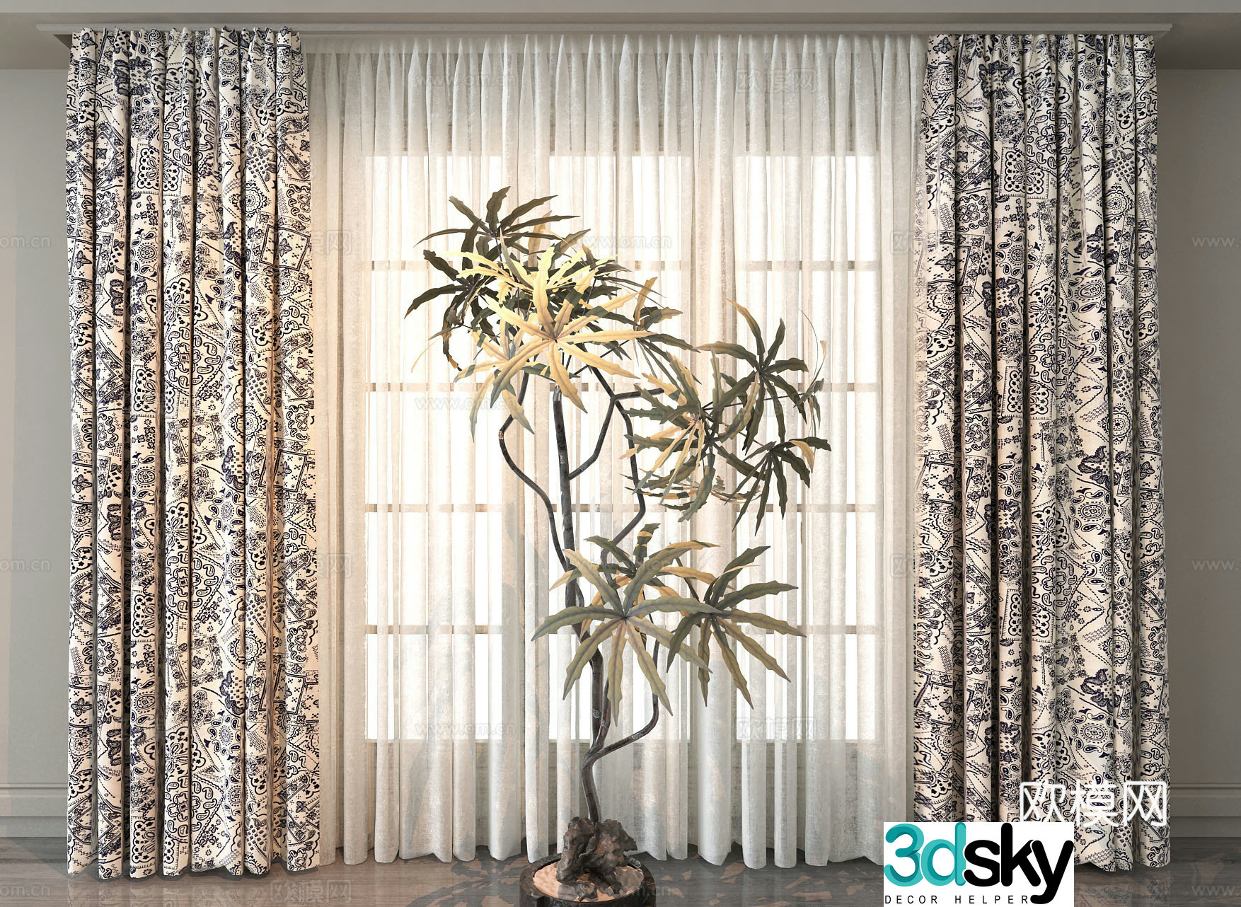 French Curtains Window Screen 3d model