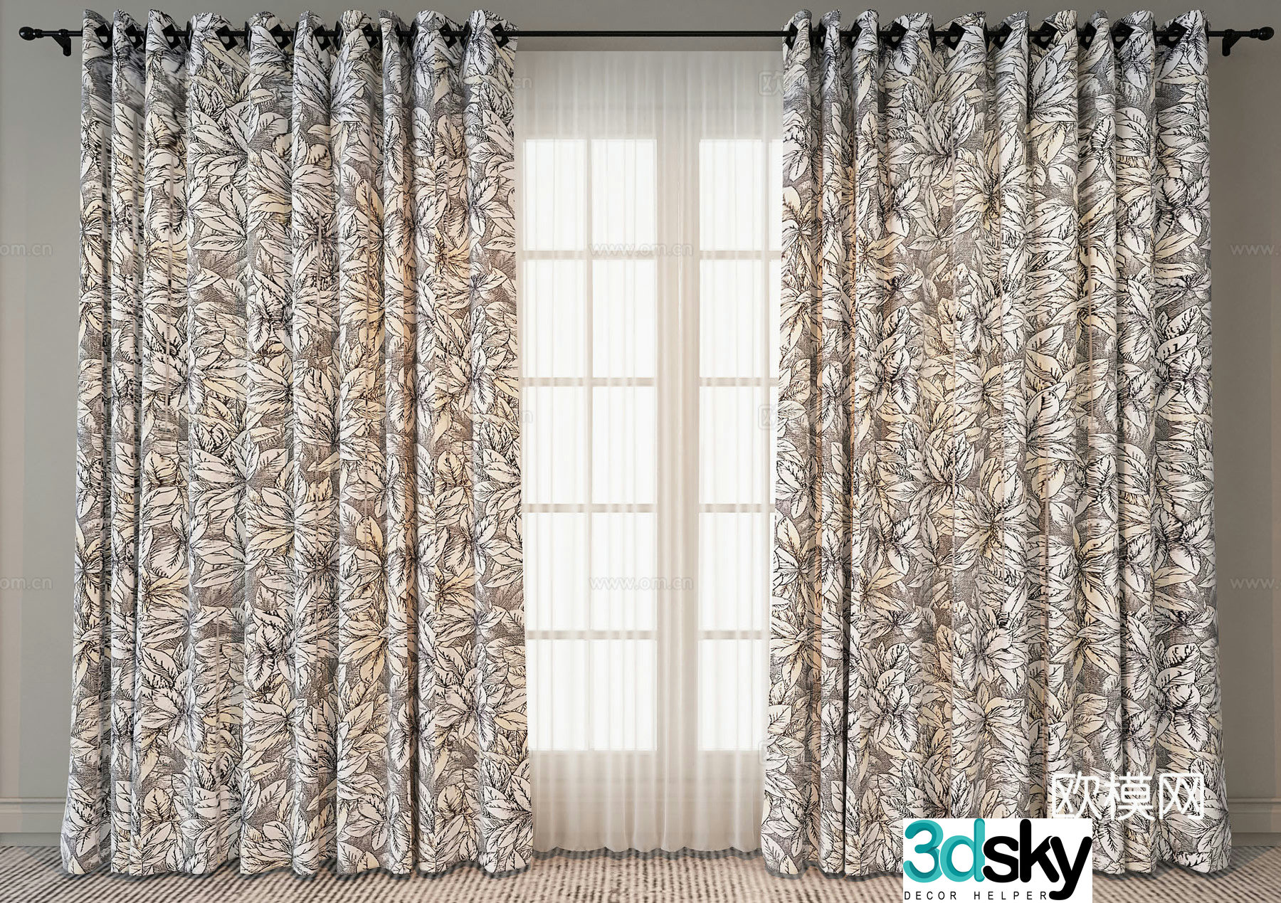 Modern floral curtain 3d model