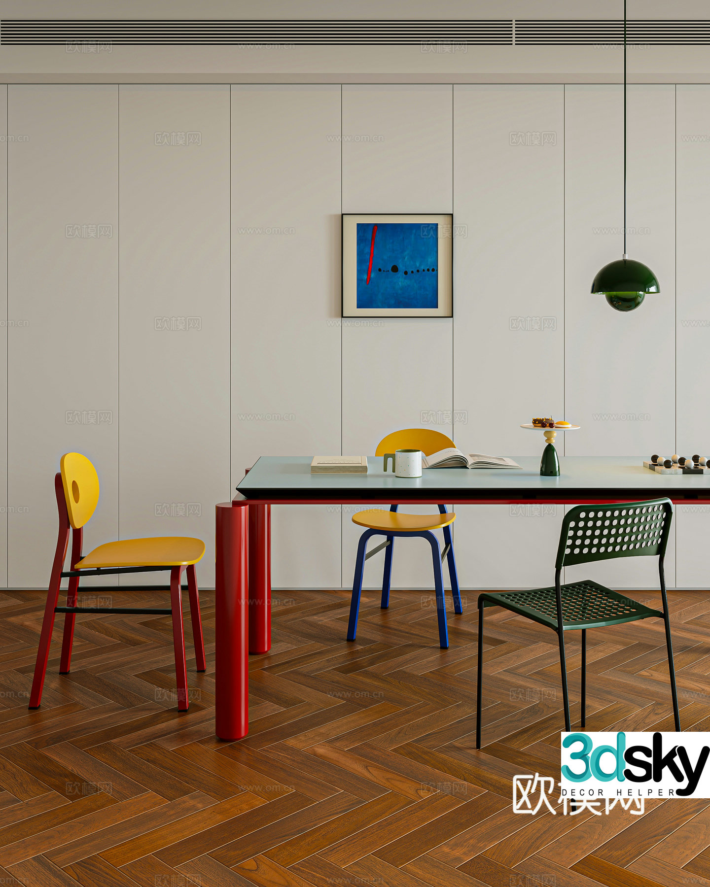 Memphis dining table and chairs 3d model