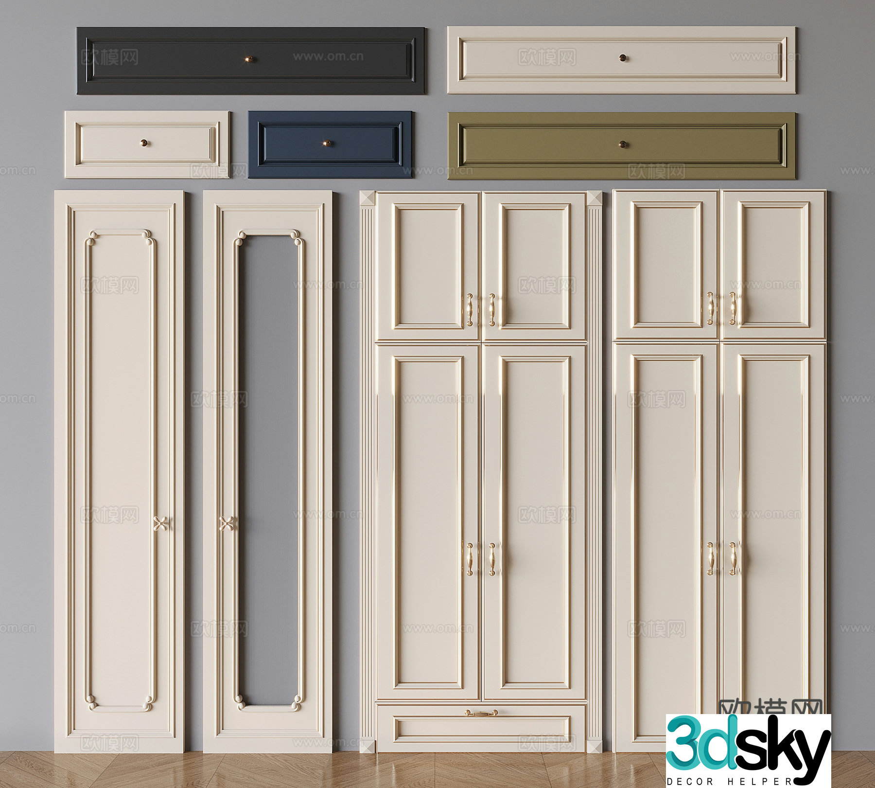 French wardrobe door panel glass cabinet door panel drawer panel 3D model