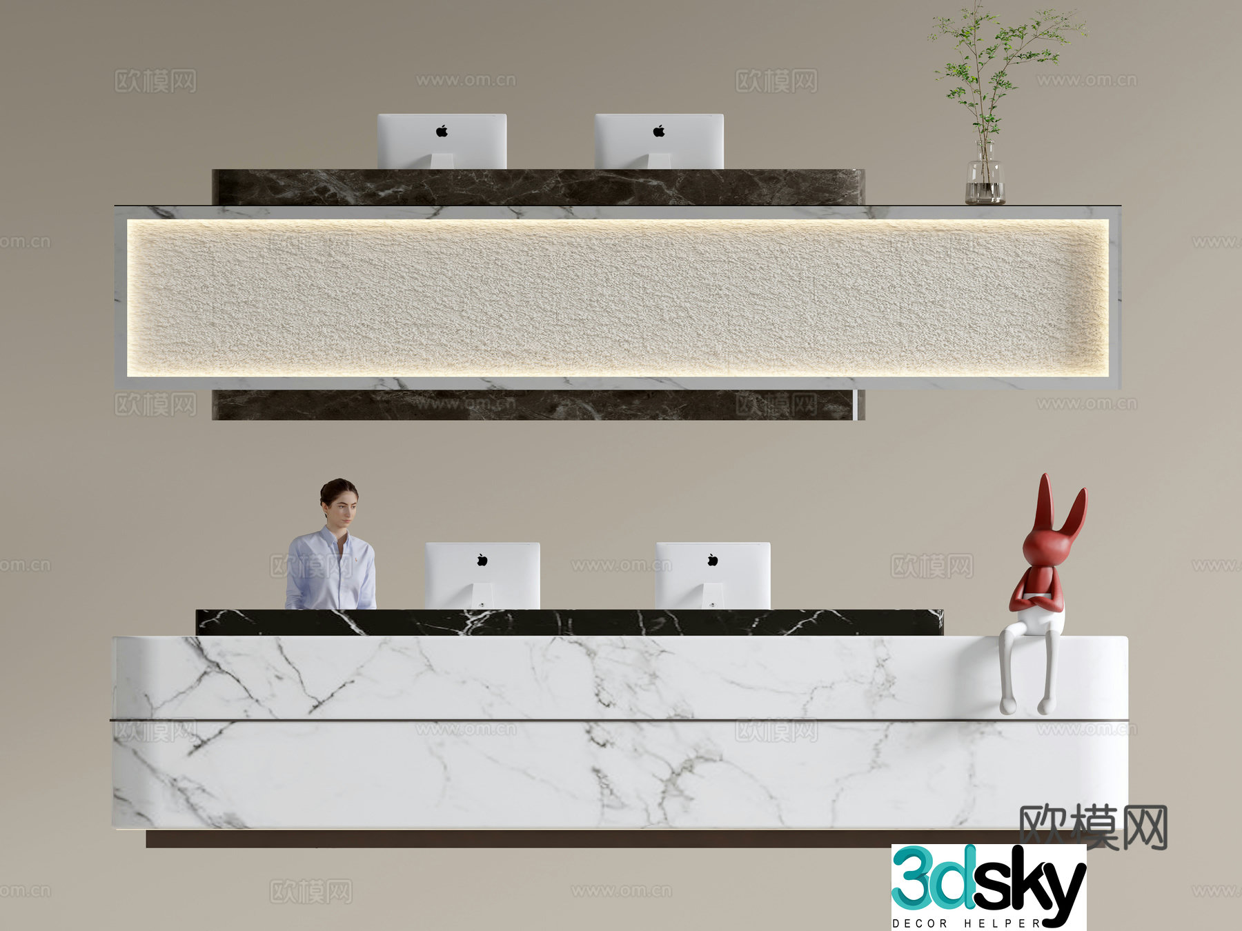 Modern company front desk reception desk service desk 3d model
