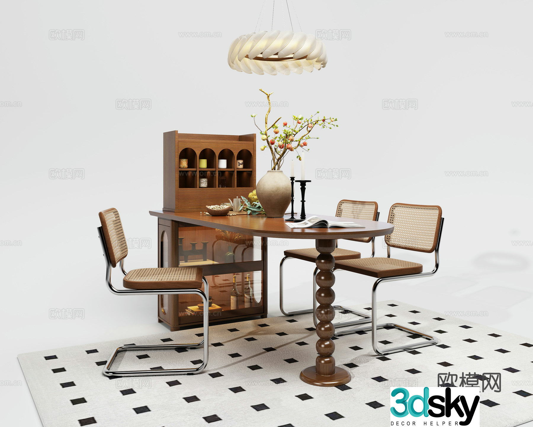 Medieval style dining table and chairs 3d model