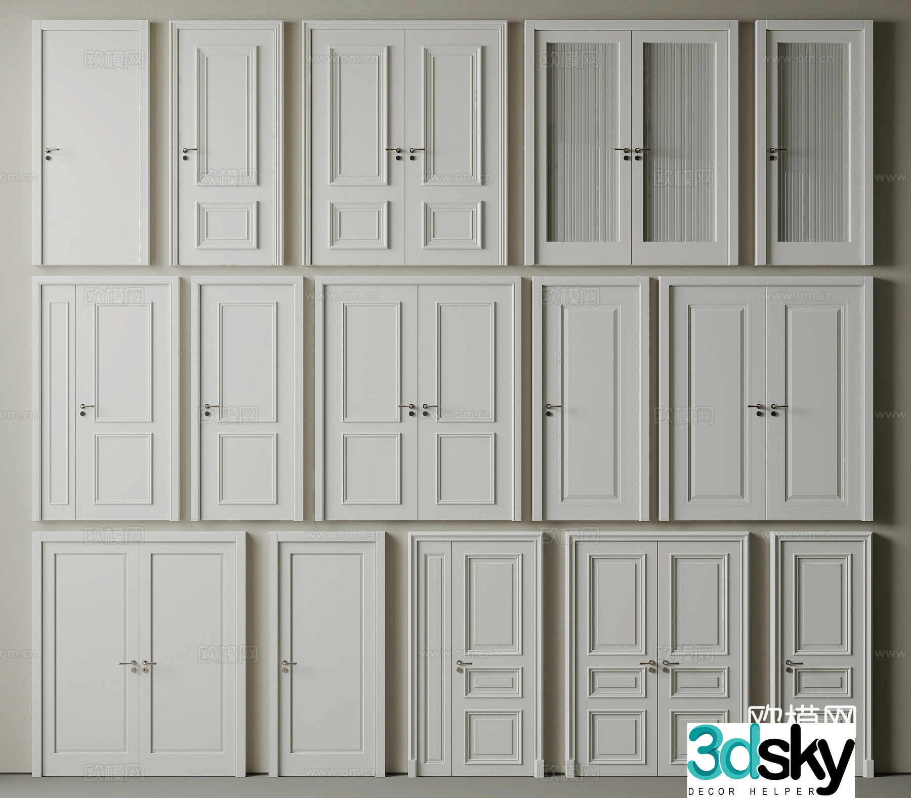 Simple European bedroom door double door single door double door double door 3d model
