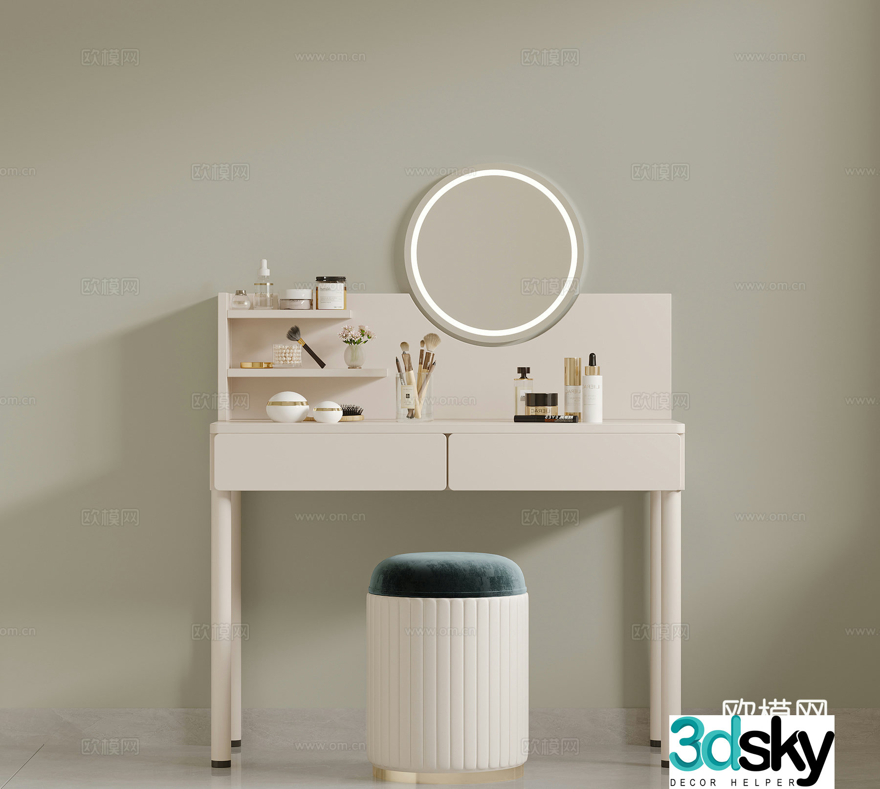 Cream style dresser 3d model
