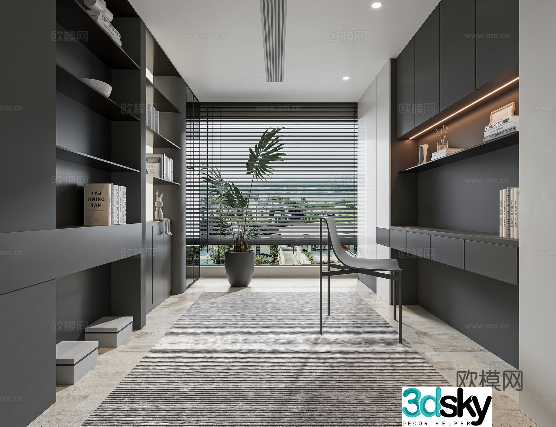 Modern study room 3d model