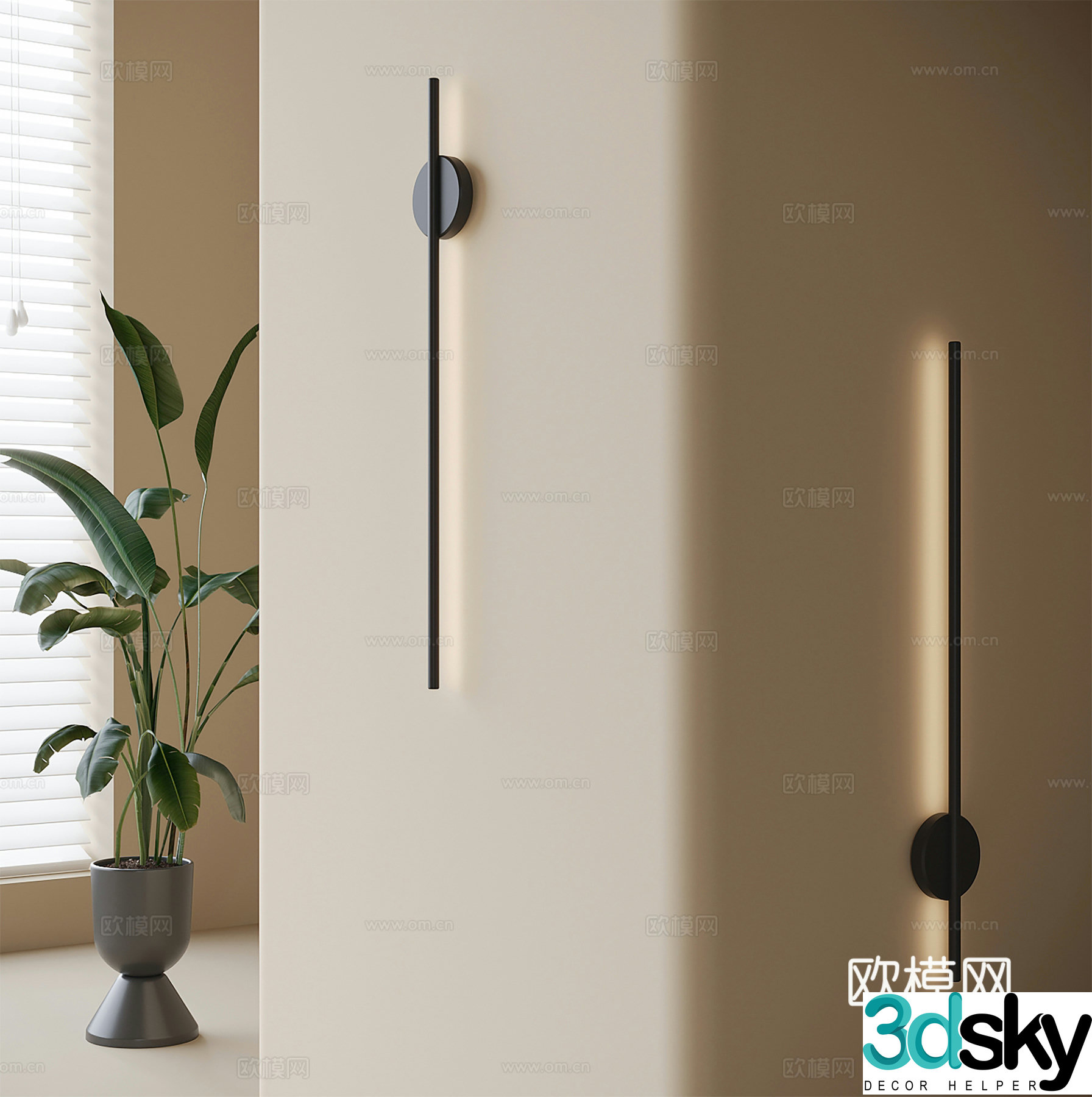 Modern strip wall light 3d model