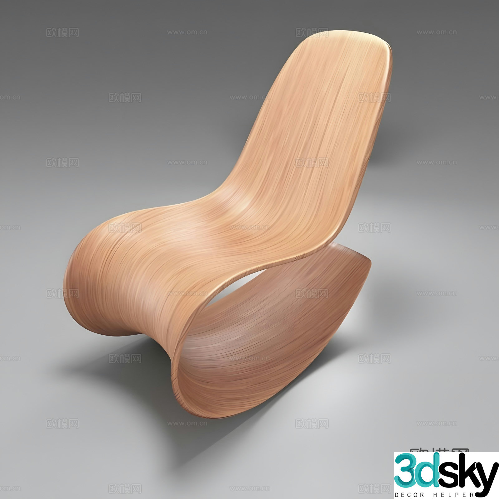 Solid wood rocking chair leisure chair 3d model