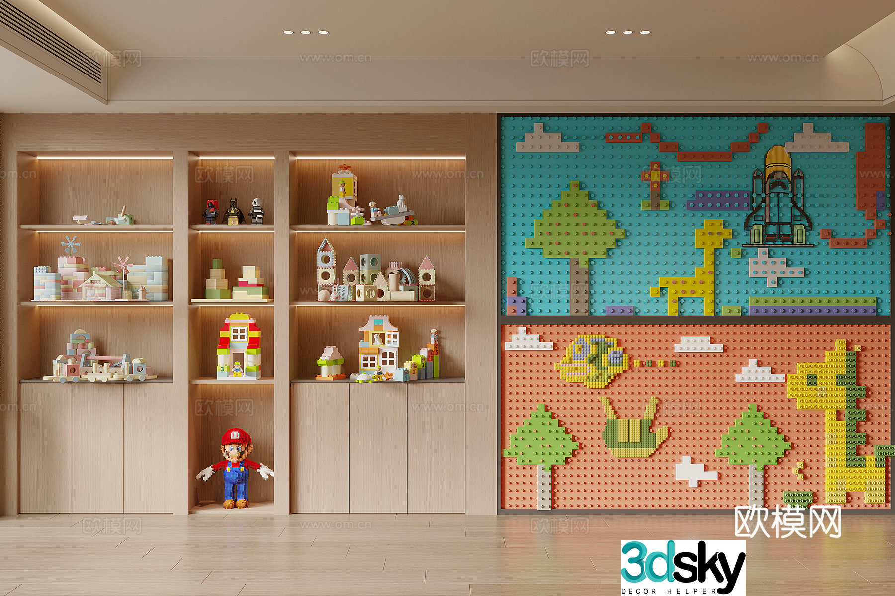 Modern lego brick toy wall 3d model