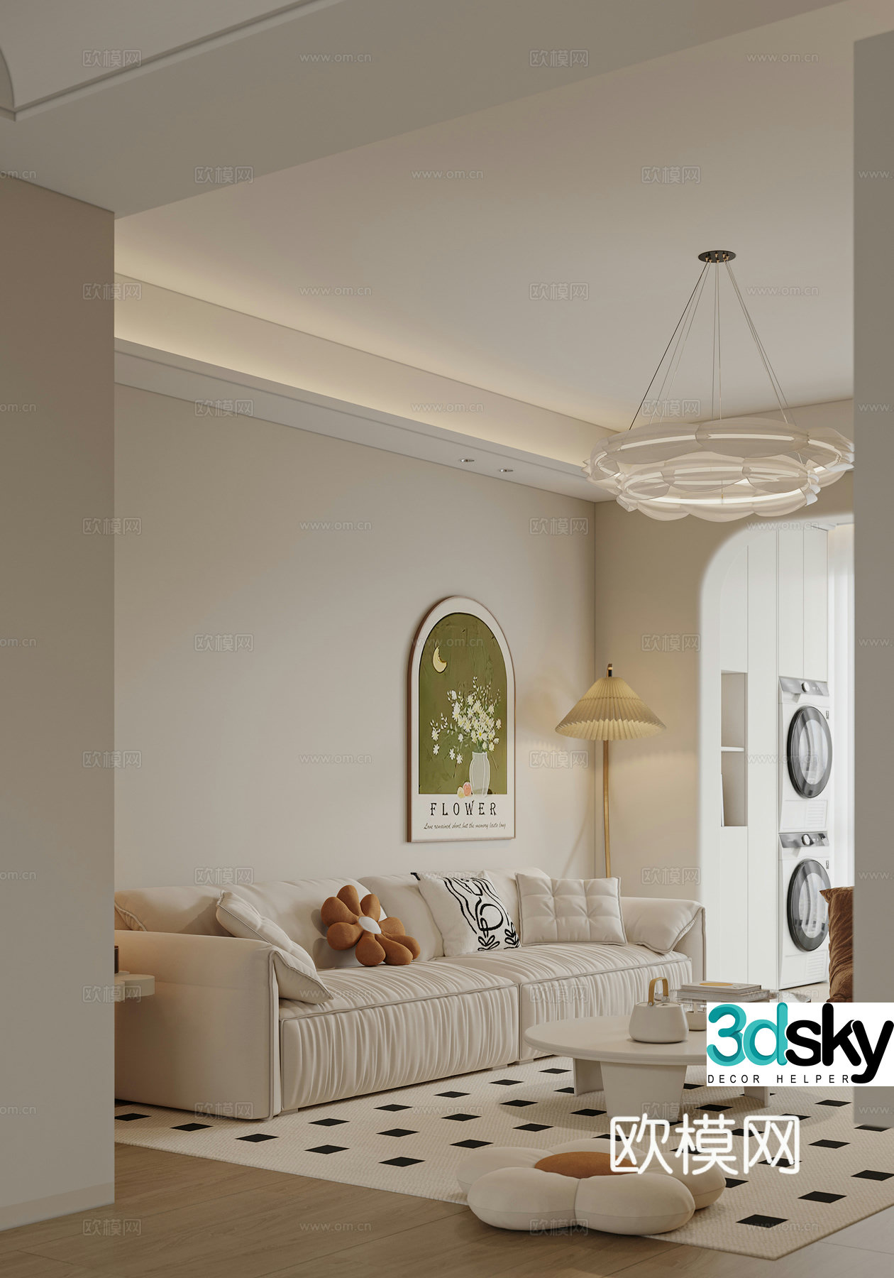 Cream style living room 3d model