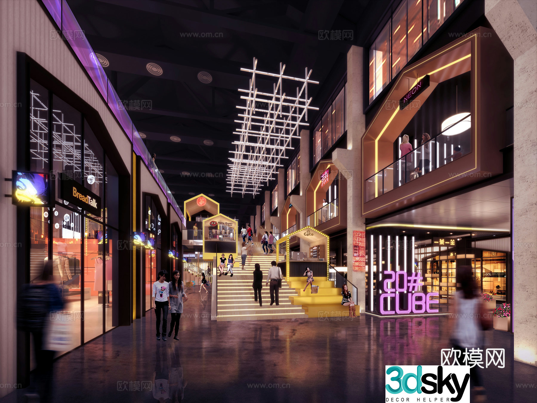 Indoor commercial street 3D model