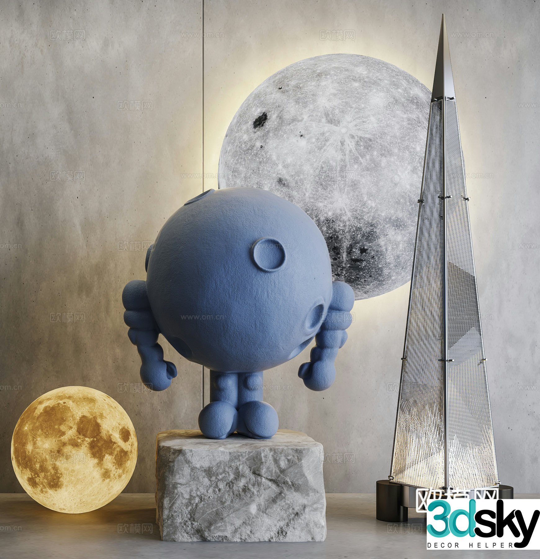 Modern moon sculpture ornament 3d model