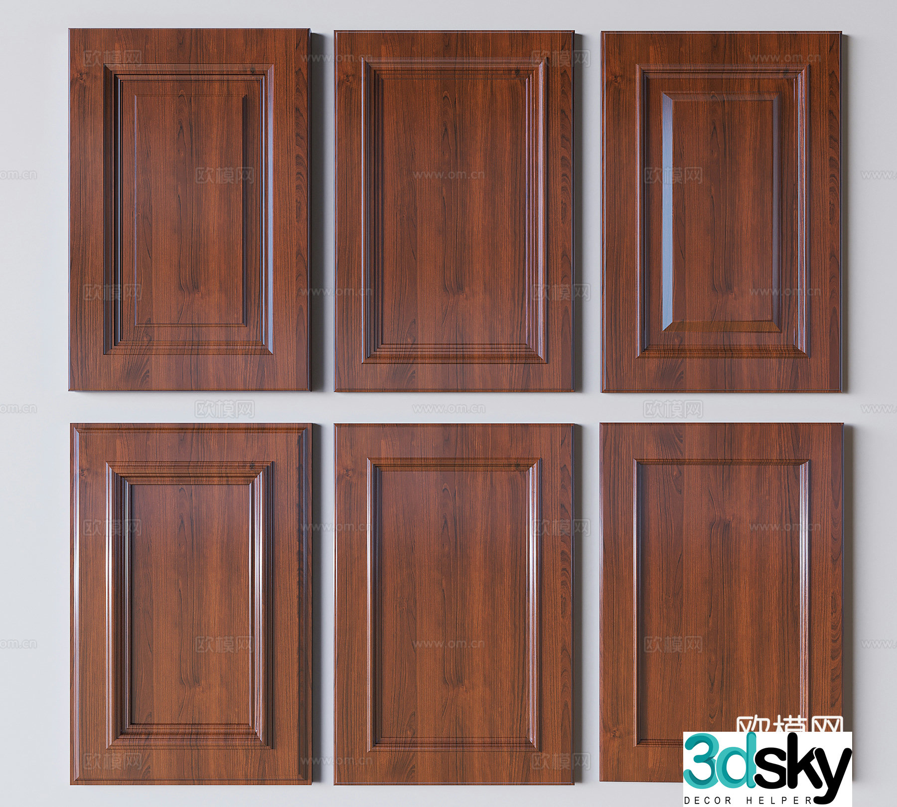 Chinese solid wood wardrobe door panel 3d model