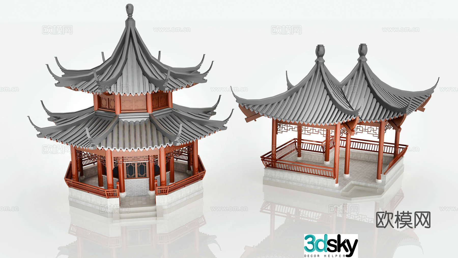 Chinese architecture ancient architecture pavilion loft landscape pavilion 3d model