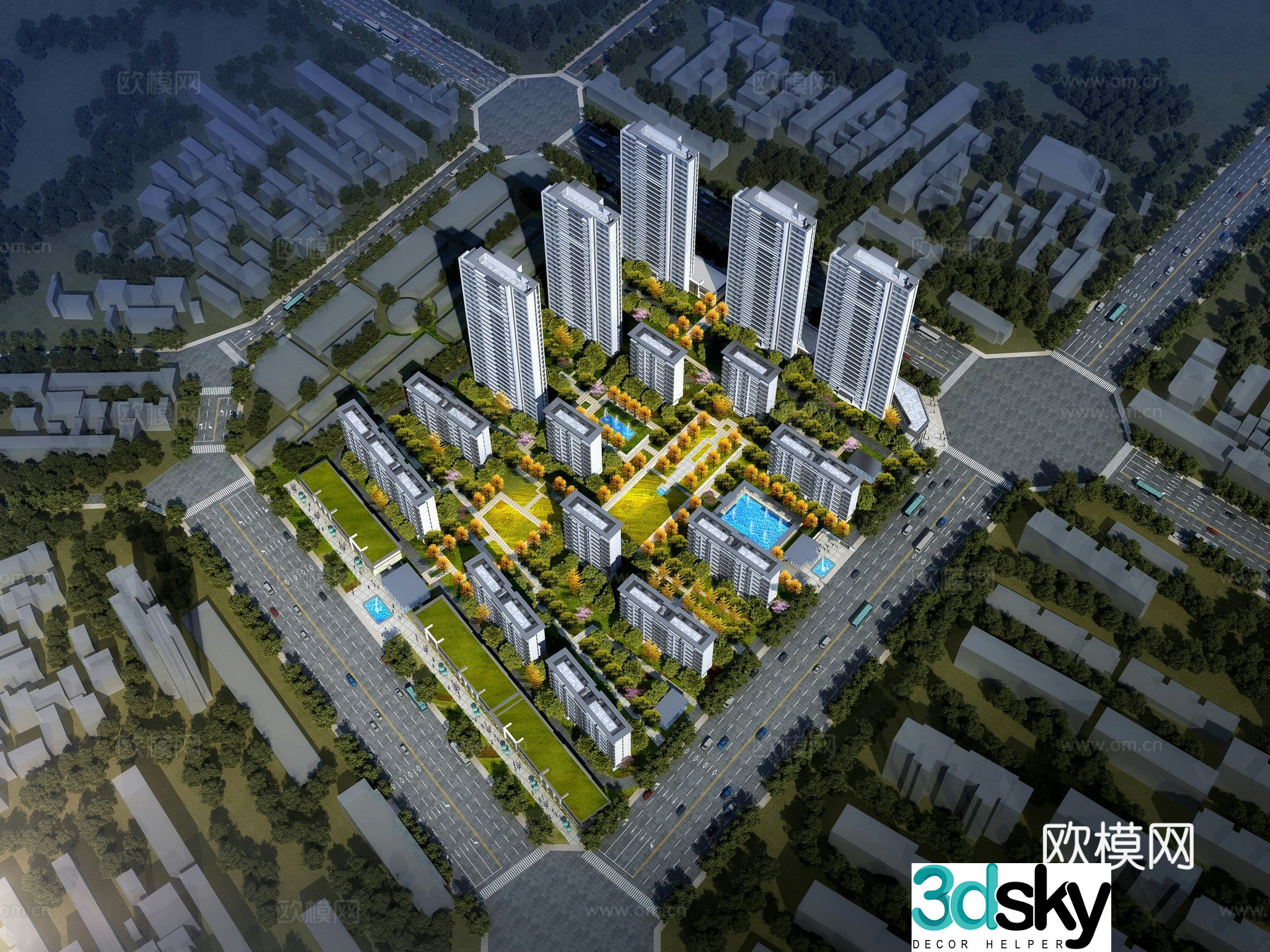 Residential aerial view 3d model