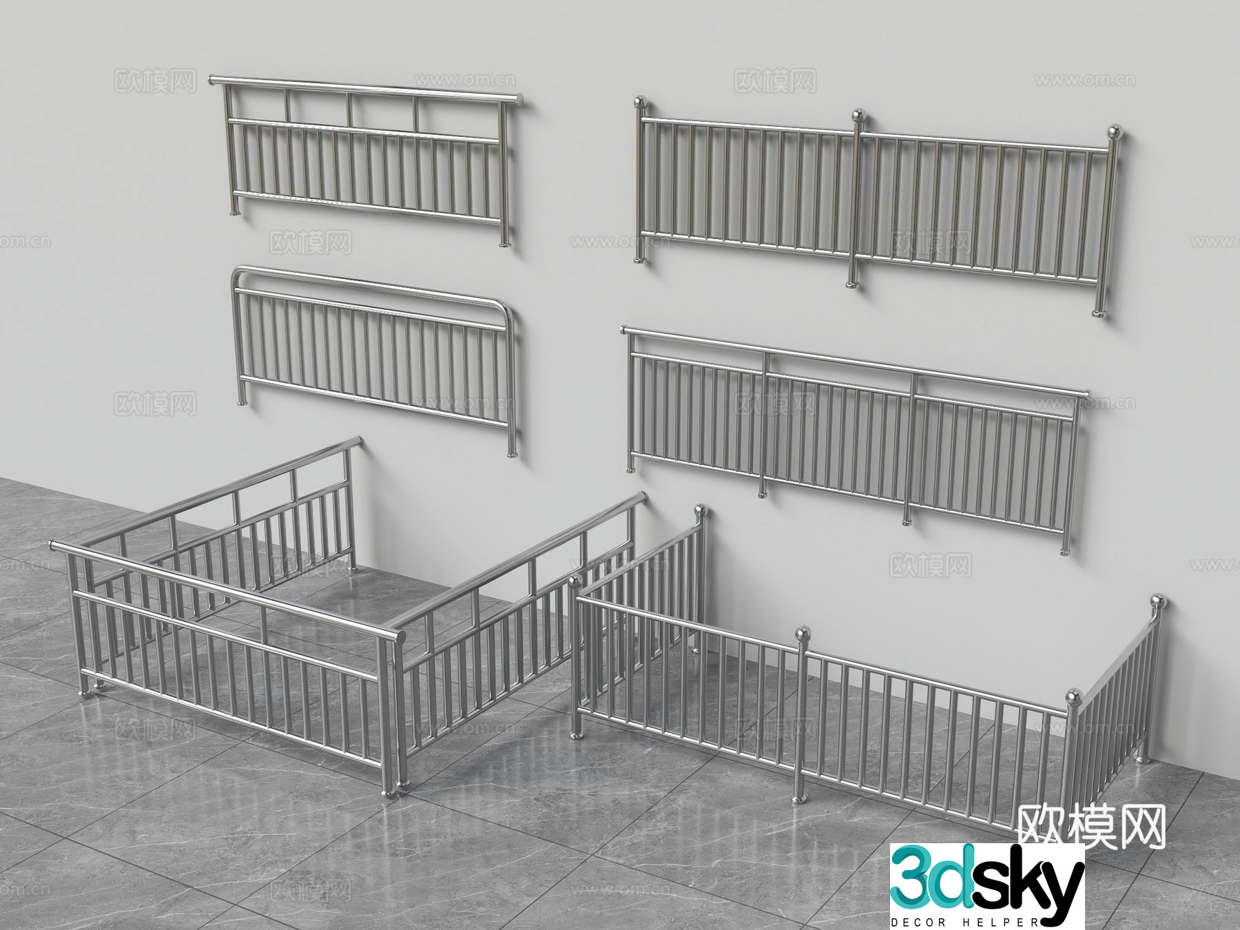 Modern stainless steel railing stainless steel guardrail flag stand guardrail 3d model