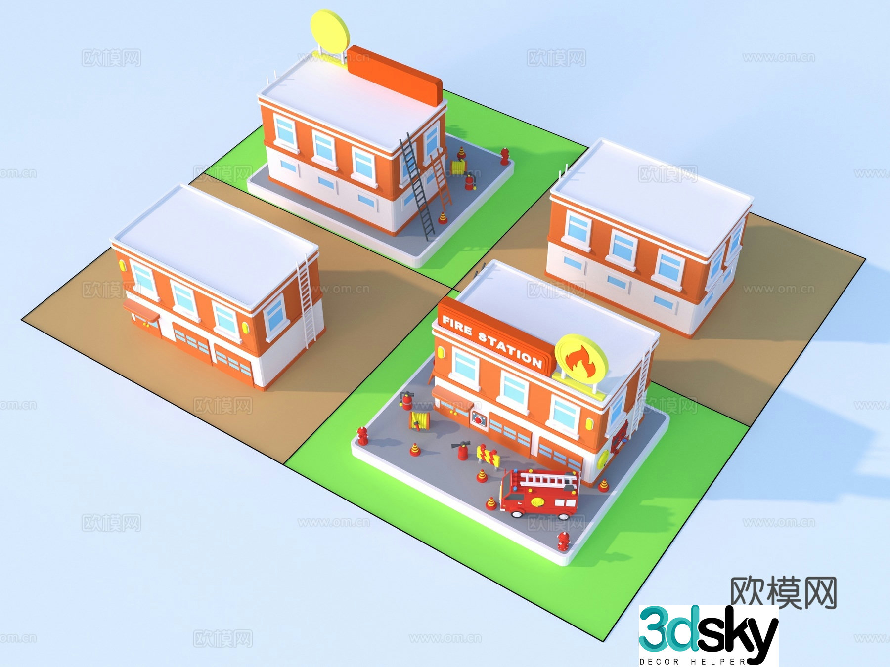 Cartoon toys architectural sketch 3d model