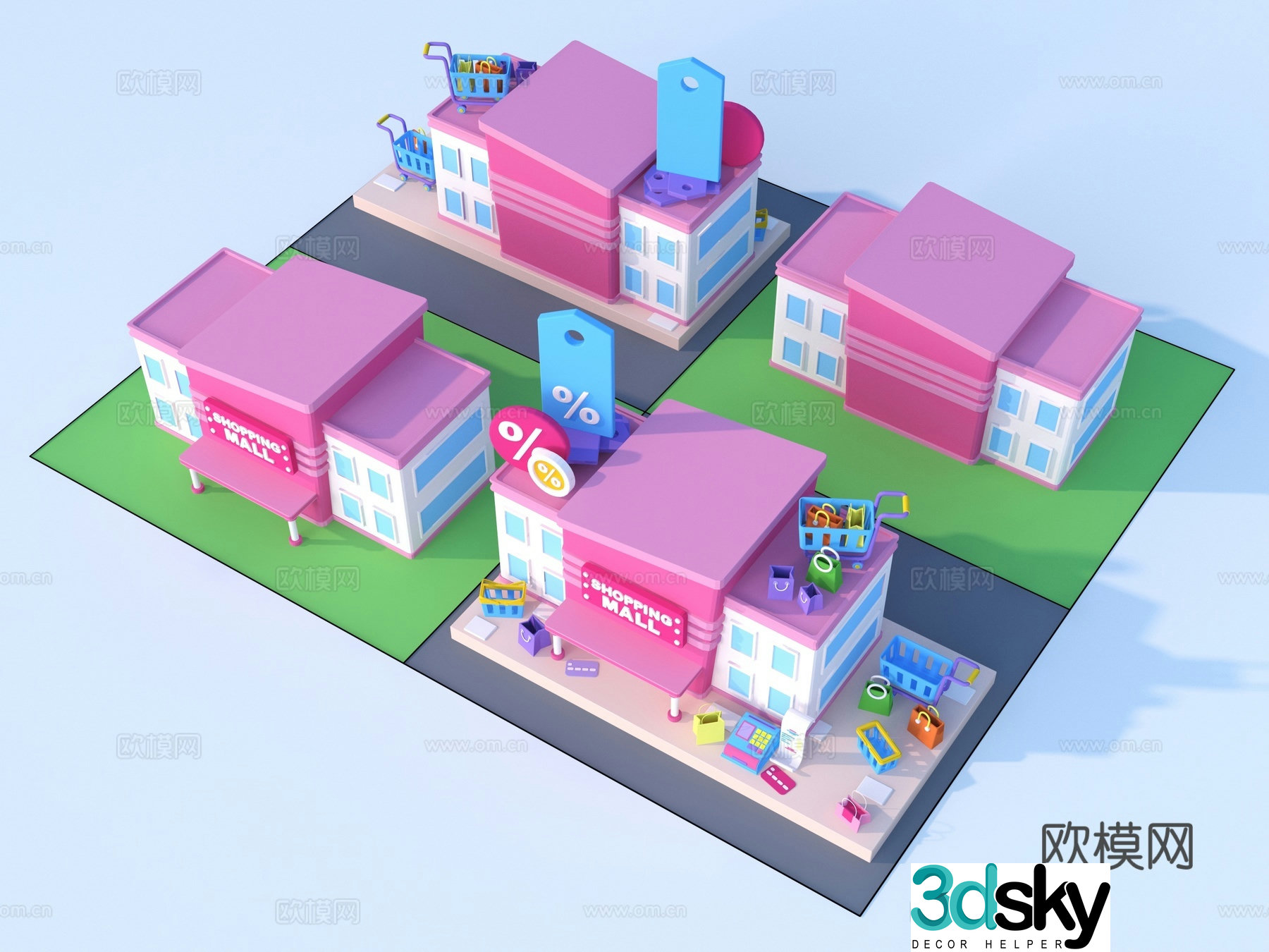 Cartoon toys architectural sketch 3d model