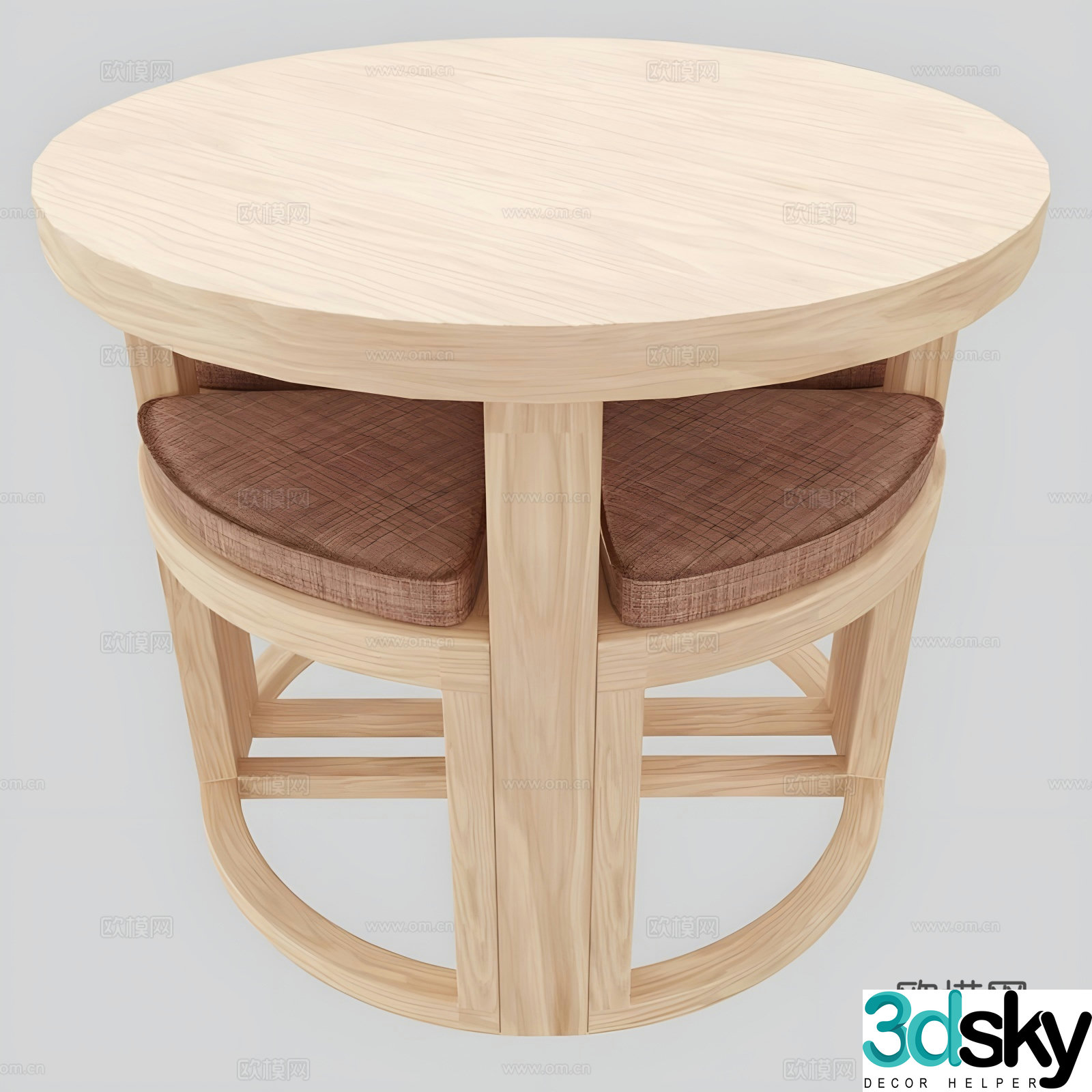 Round dining table and chairs round wooden table and stool 3d model