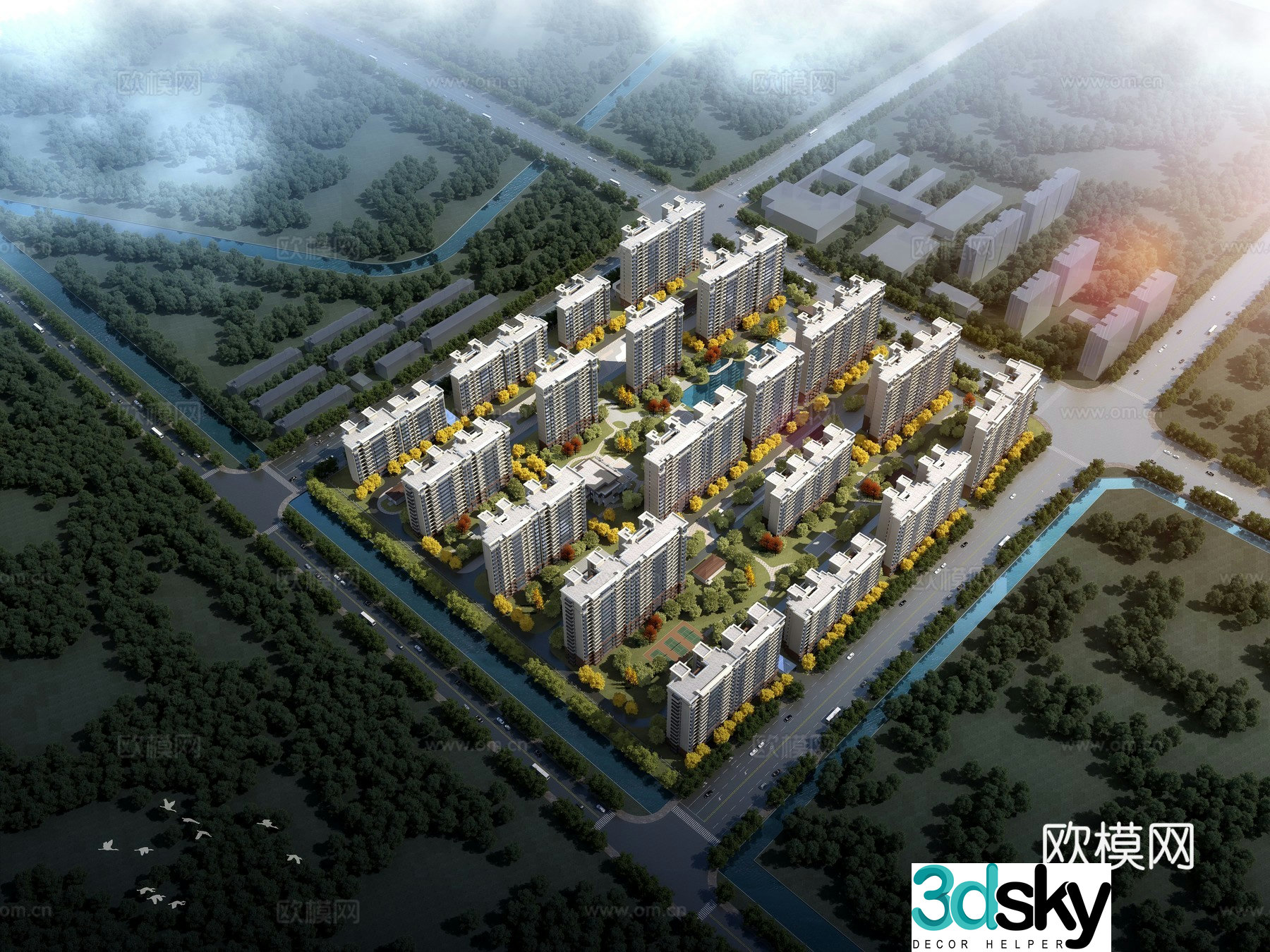 Residential aerial view 3d model