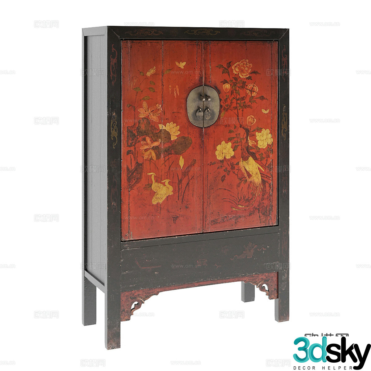 Chinese style chest of drawers high-foot cabinet 3D model