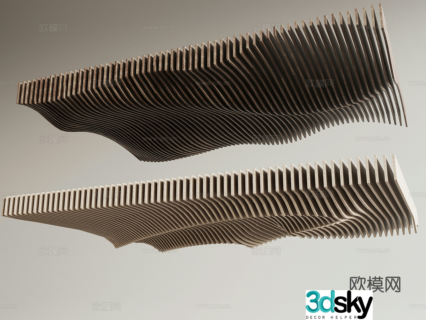 Special-shaped curved ceiling solid wood sliced â€‹â€‹ceiling 3d model