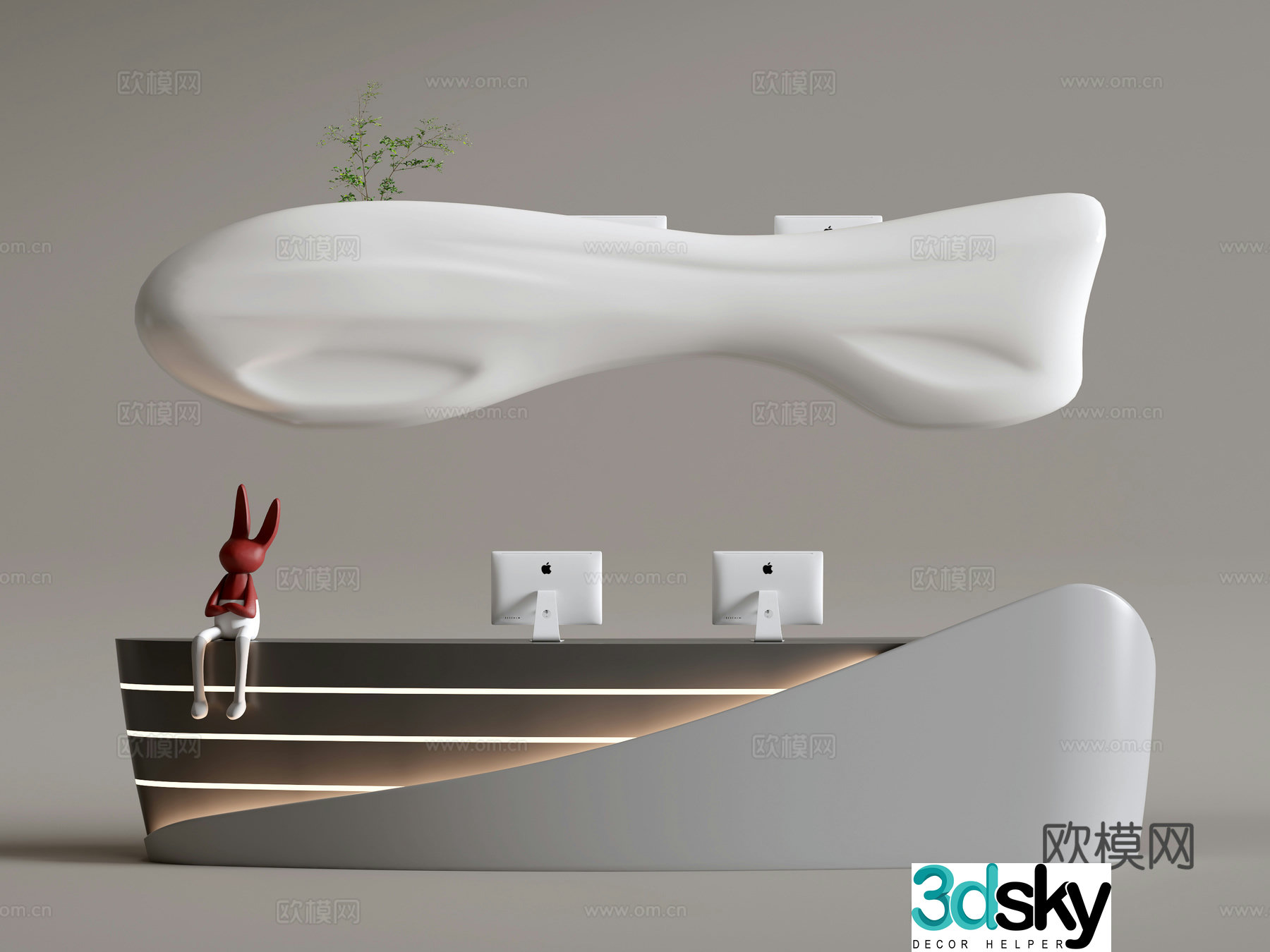 Modern company front desk reception desk service desk 3d model