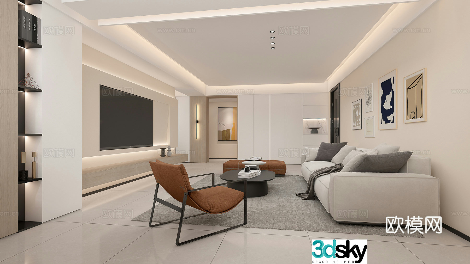 Modern living and dining room 3d model