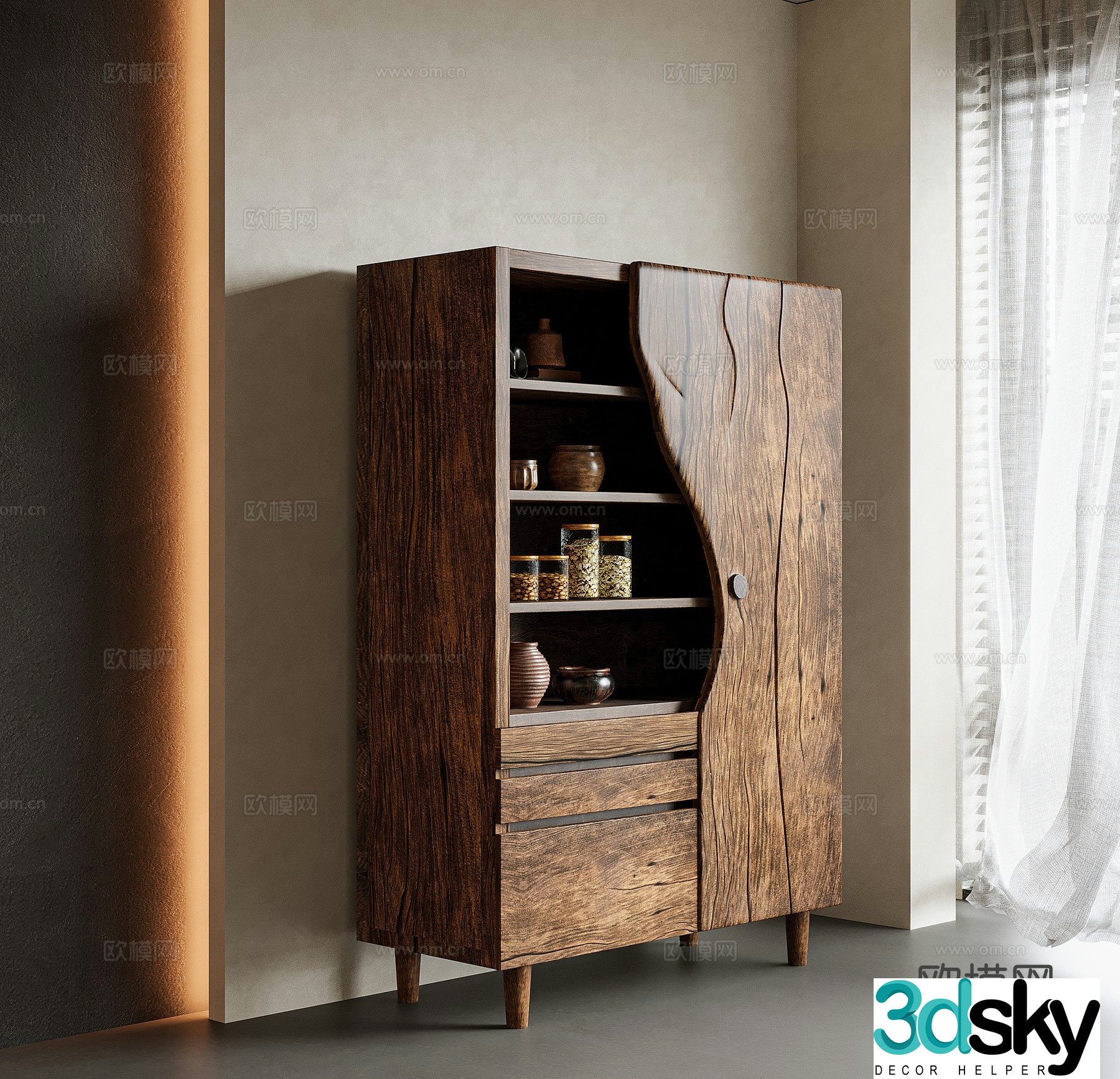 Wabi-sabi sideboard storage cabinet 3d model