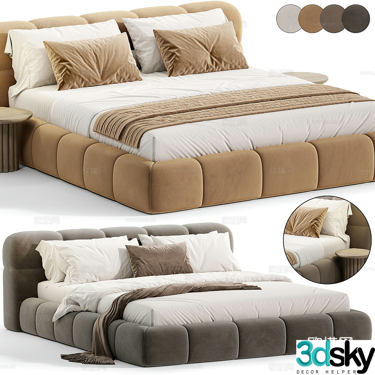 Modern double bed platform bed 3d model