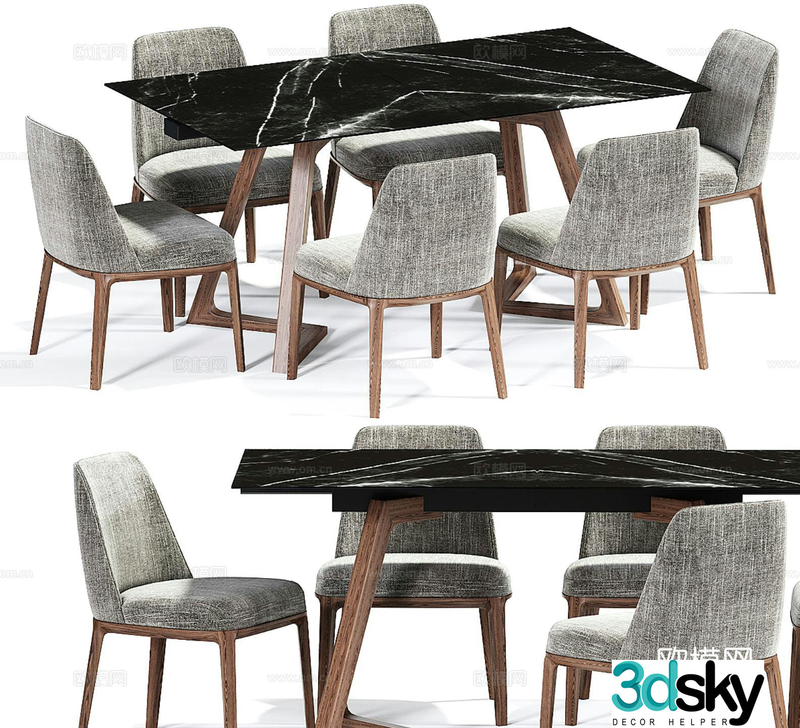 Modern dining table and chairs 3d model