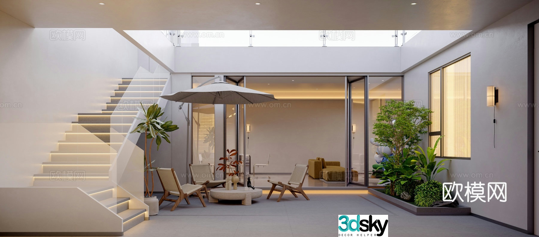 Modern leisure garden landscape outdoor balcony 3d model