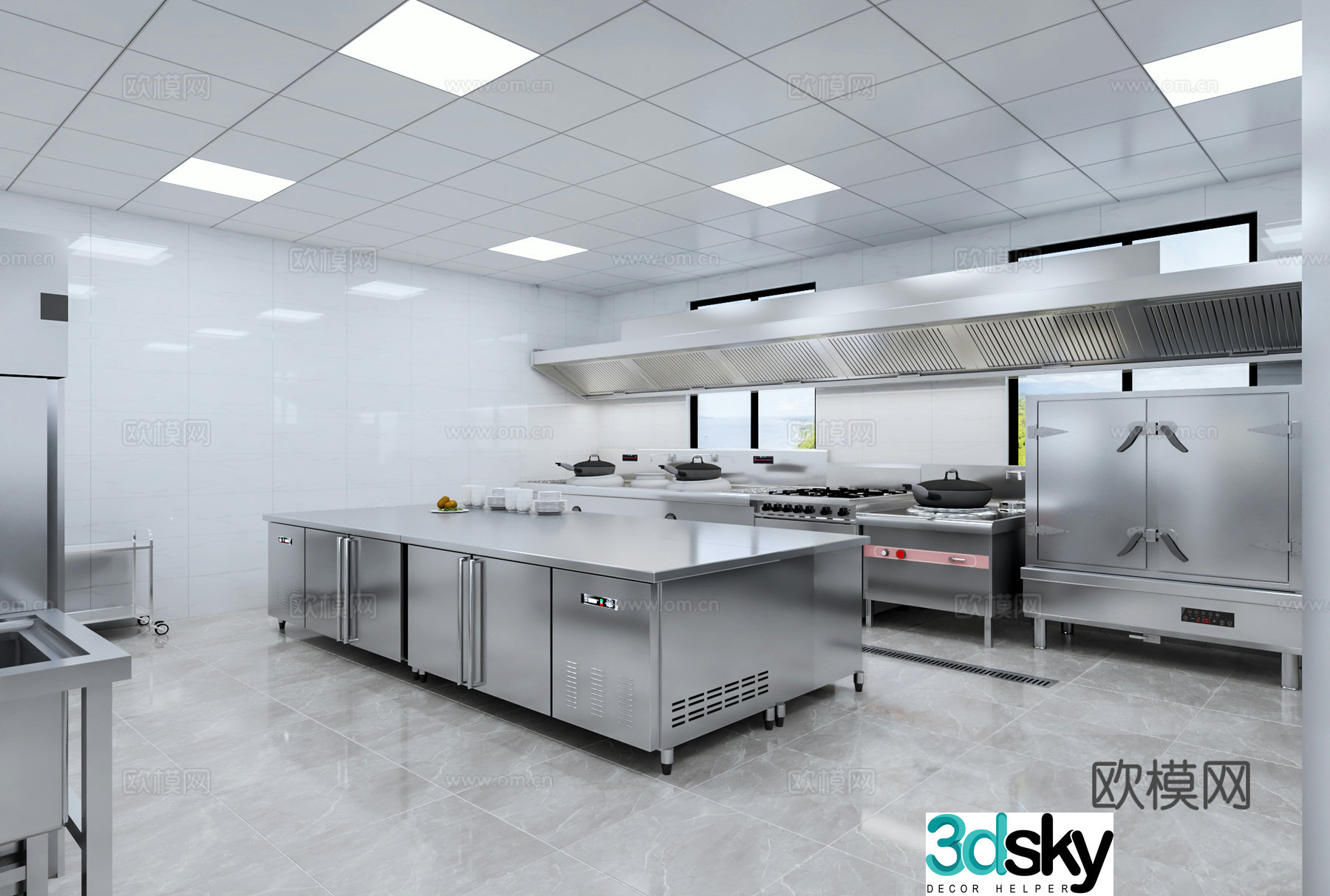 Modern kitchen central kitchen hotel kitchen 3d model
